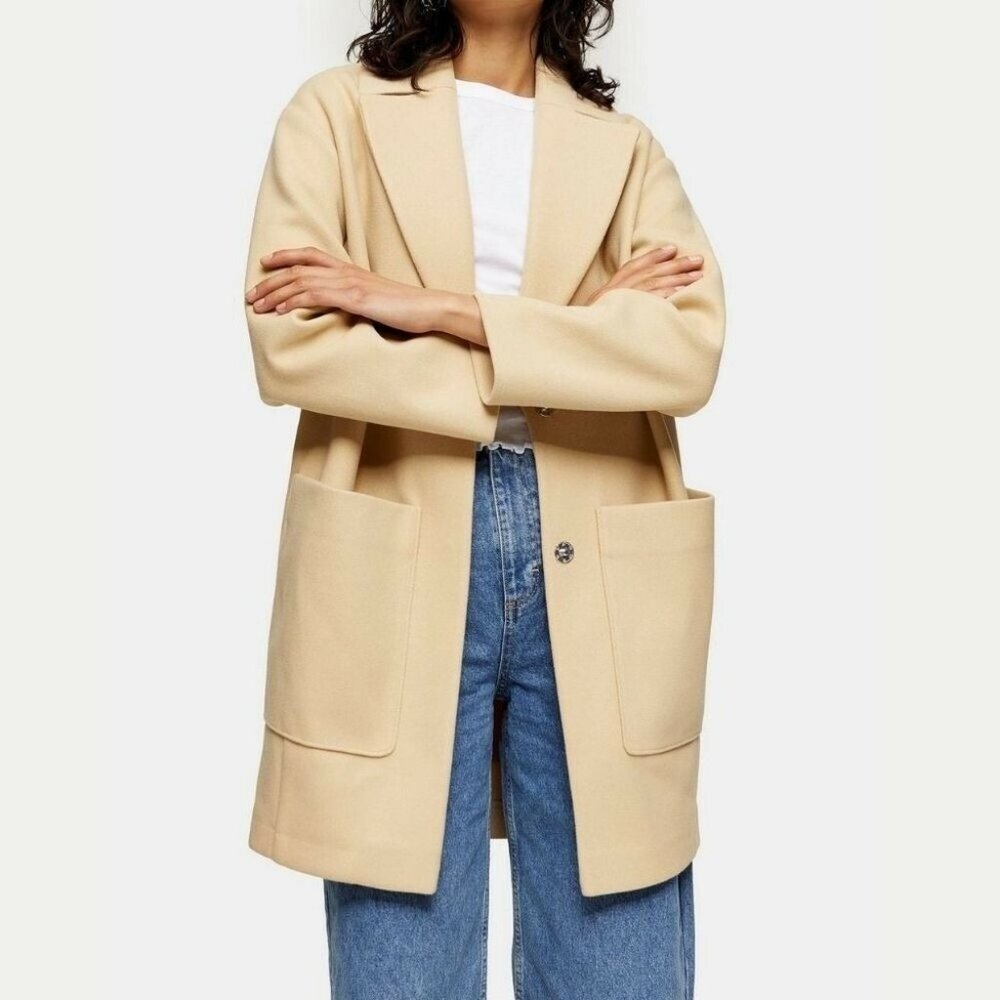 🆕 TOPSHOP Margo Oversized Buttermilk Coat Yellow Beige 2 - Picture 2 of 12